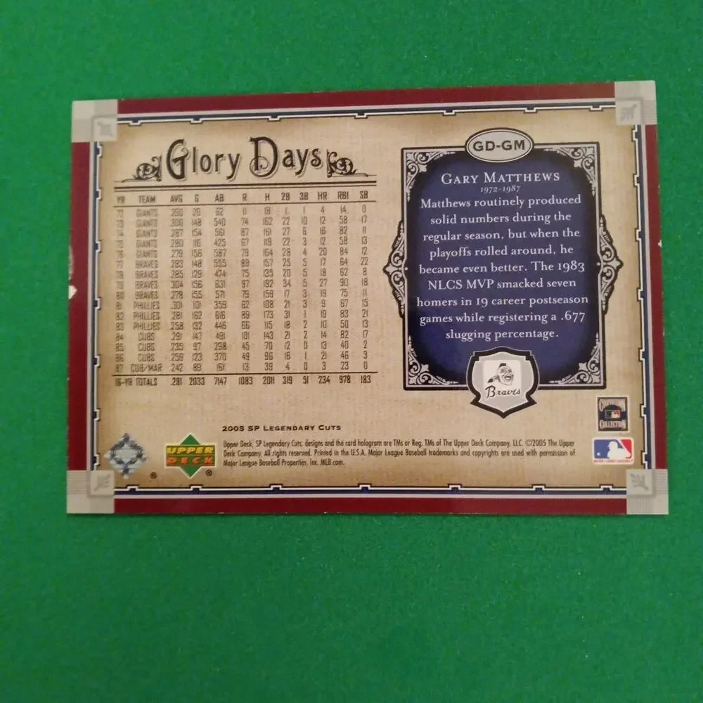 Gary Mathews #GD-GM Glory Days 2005 SP Legendary Cuts Upper Deck SP 37/75